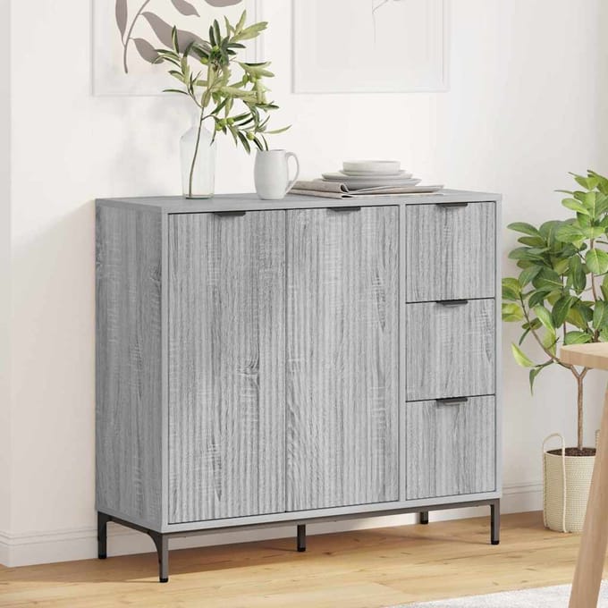 vidaXL - Dressoir - Grijs - Sonoma - 89,5 - x - 33 - x - 82 - cm - Bewerkt - hout