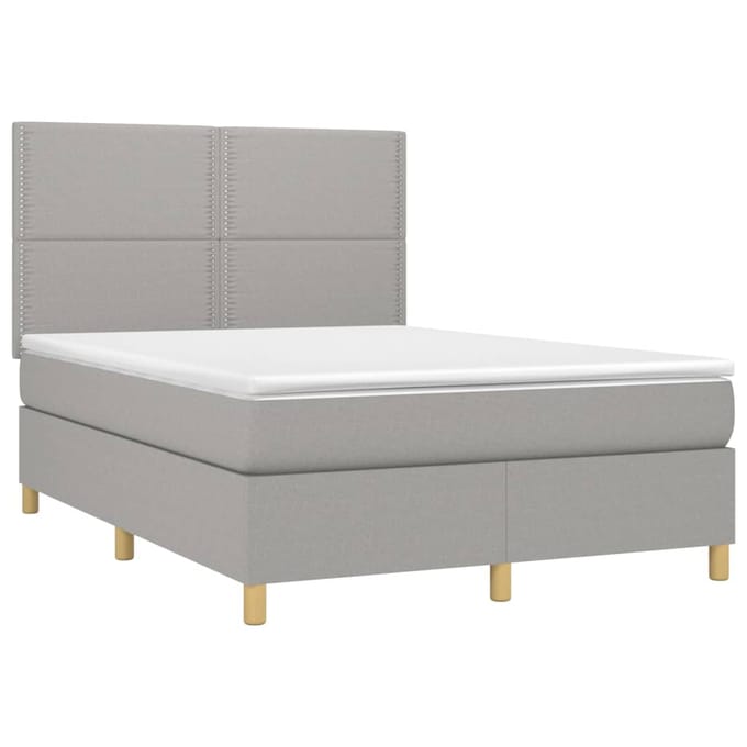 vidaXL - Boxspring - met - matras - en - LED - stof - lichtgrijs - 140x200 - cm