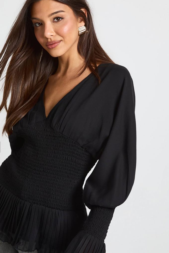 boohoo Dames Chiffon Geraffelde Blouse | Black | Maat: 6