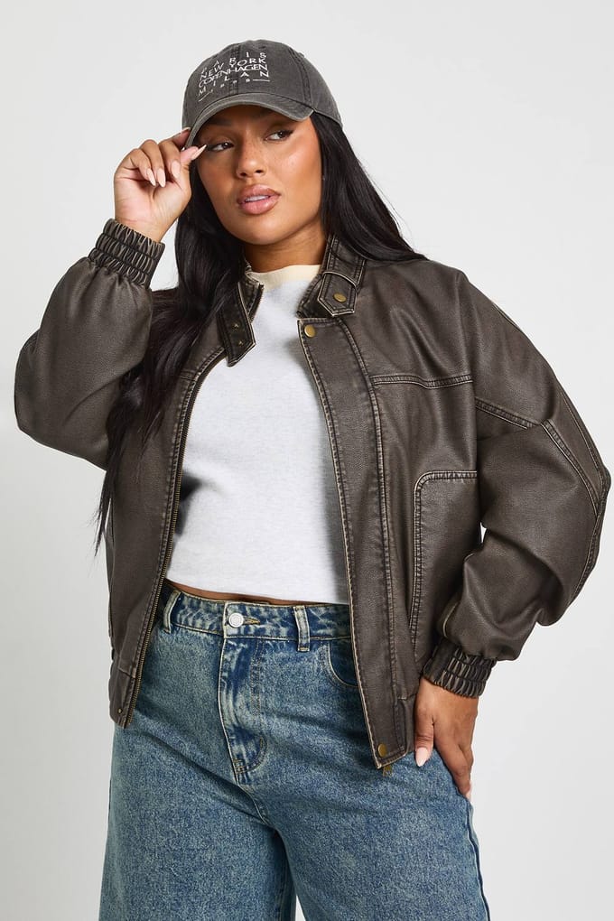 boohoo Dames Plus oversized kraagloze jas | Chocolate | Maat: 16