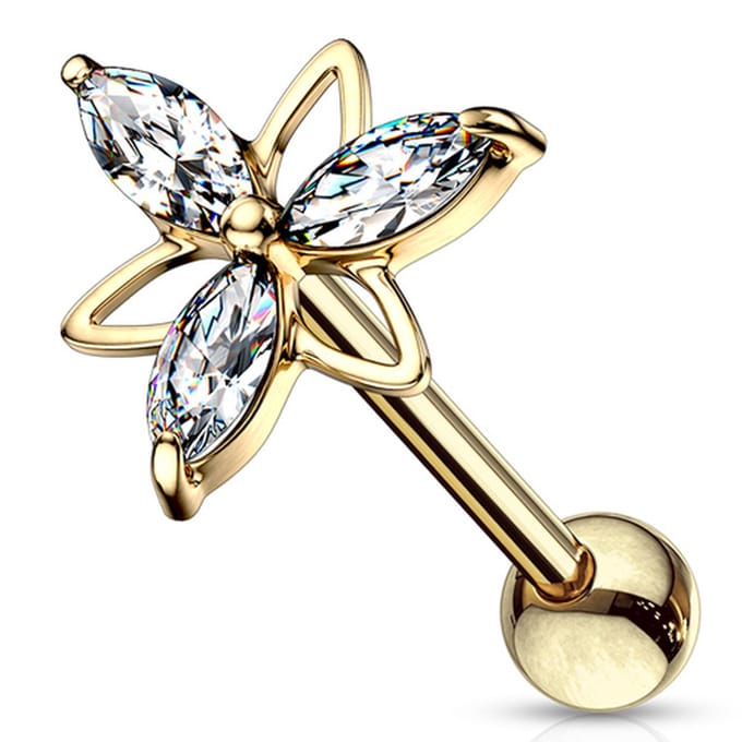 Piercing 3 Marquise CZ Double Triangle Flower Top 1.2x6 mm - goud - LMPiercings