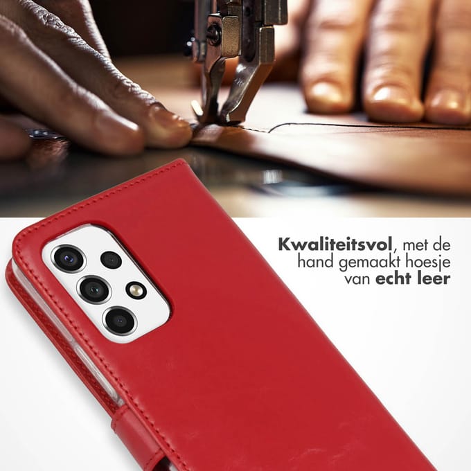 Selencia Hoesje - Geschikt voor Samsung Galaxy A53 - Echt Lederen Bookcase - Rood