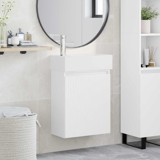 vidaXL - Badkamermeubel - met - kraan - Wit - 45,5 - x - 22,5 - x - 84 - cm