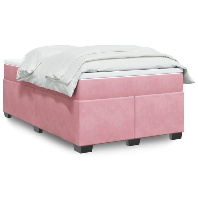 vidaXL - Boxspring - met - matras - fluweel - roze - 120x190 - cm