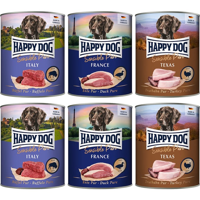 Happy Dog Puur 6 x 800 g - Mix: Kalkoen, Buffel & Eend