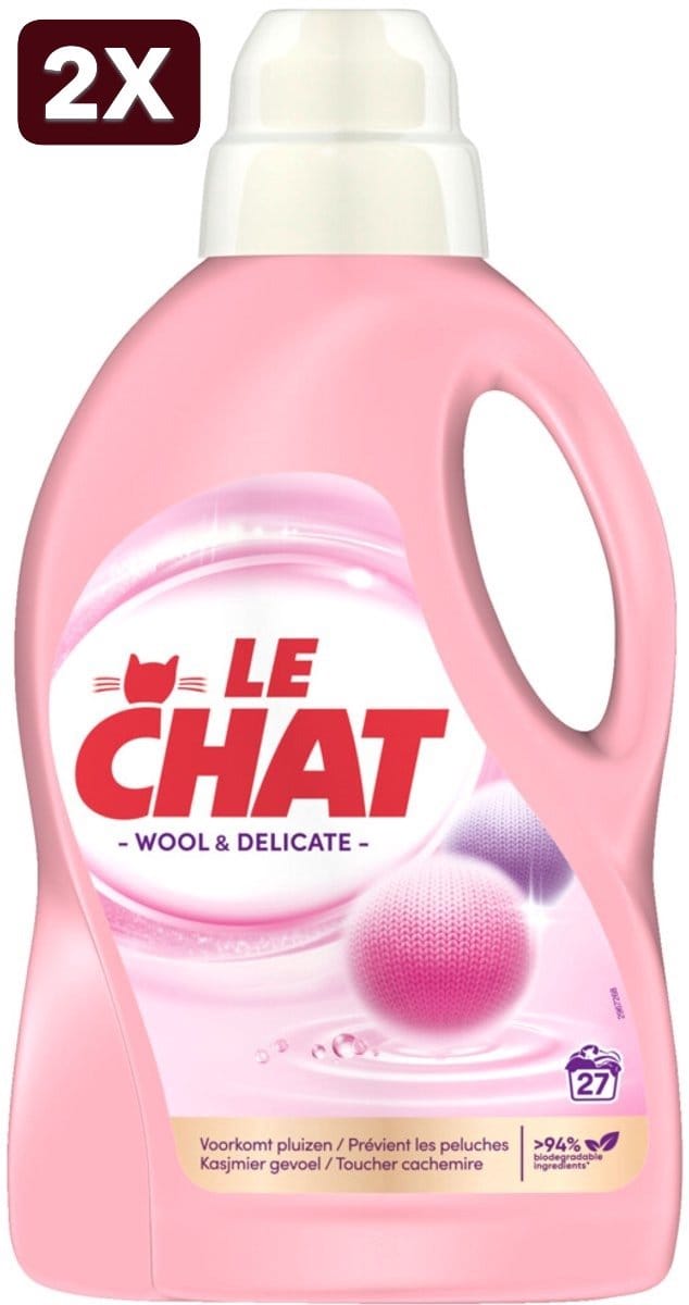 2 x Le Chat Vloeibaar Wasmiddel Wol & Delicate Was 27 wasbeurten - 1,35 liter
