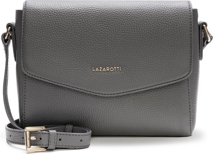 Lazarotti Leren Schoudertas Bologna Leather Flat Crossbody Bag Grey Grijs