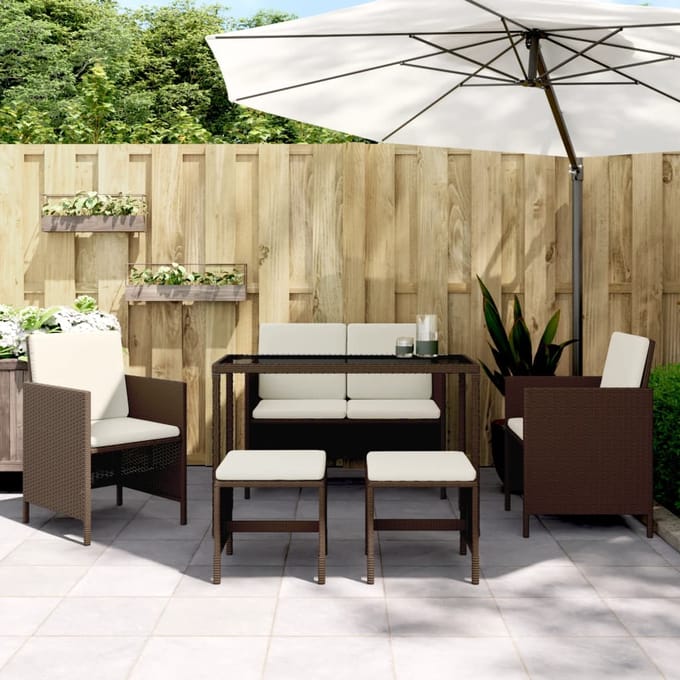vidaXL - 6-delige - Tuinset - met - kussens - poly - rattan - bruin