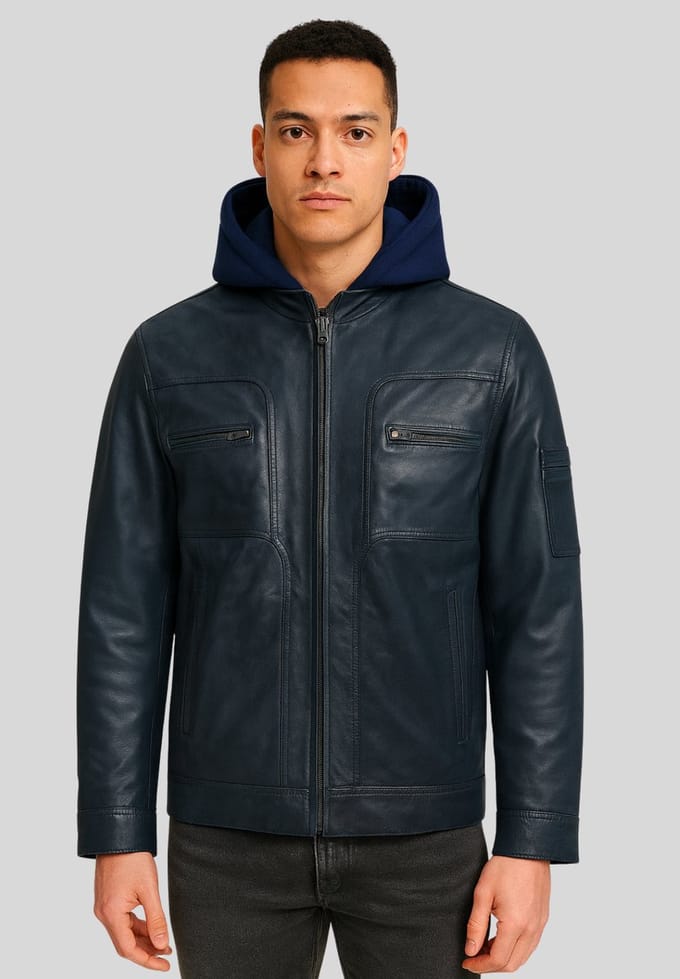 Urban Style Leren Jas - Heren Jas.- Blauw - Maat M