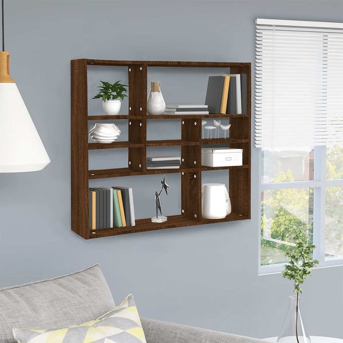 vidaXL - Wandschap - 90x16x78 - cm - bewerkt - hout - bruin - eikenkleur