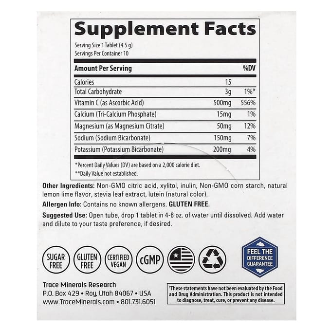 Trace, TM Sport, Max-Hydrate, Comprimés Stimulant l'Immunité, Saveur Citron Vert, 8 Tubes, 10 Comprimés Chacun