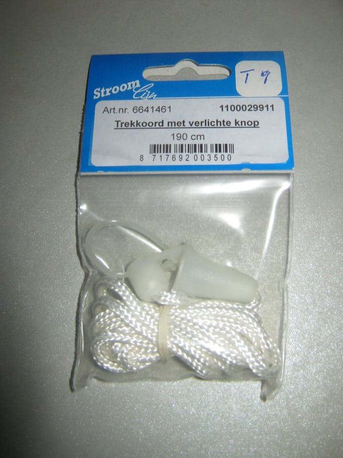 Trekkoord met fluorescente knop 190cm verstelbaar arctic wit Lichtkoord