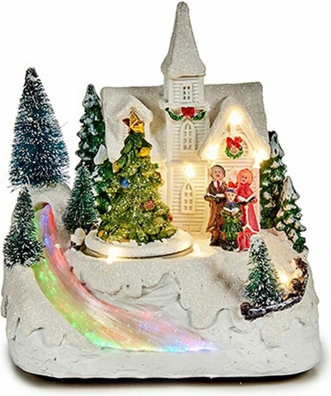 Prachtige, Sfeervolle Kersttuin + Kerk - 12,5 x 17,5 x 16 cm - Hars - Geluid & Verlichting