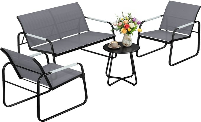 Outsunny Tuinsofa set-Gegalvaniseerd staal, netweefsel-111L x 71B x 75H cm-Grijs