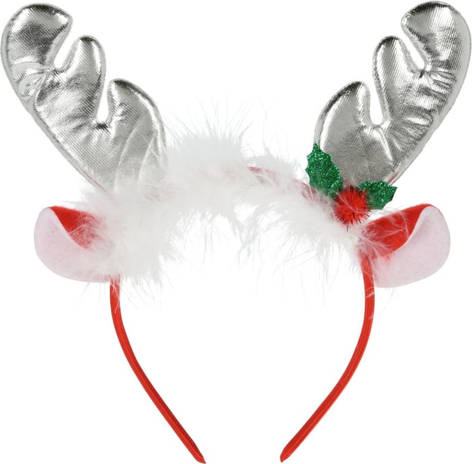 Home & styling Kerst diadeem/haarband - rendier gewei met oren - zilver - polyester