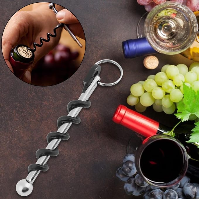 Multifunctionele Mini Roestvrijstalen Wijnflesopener Sleutelhanger black
