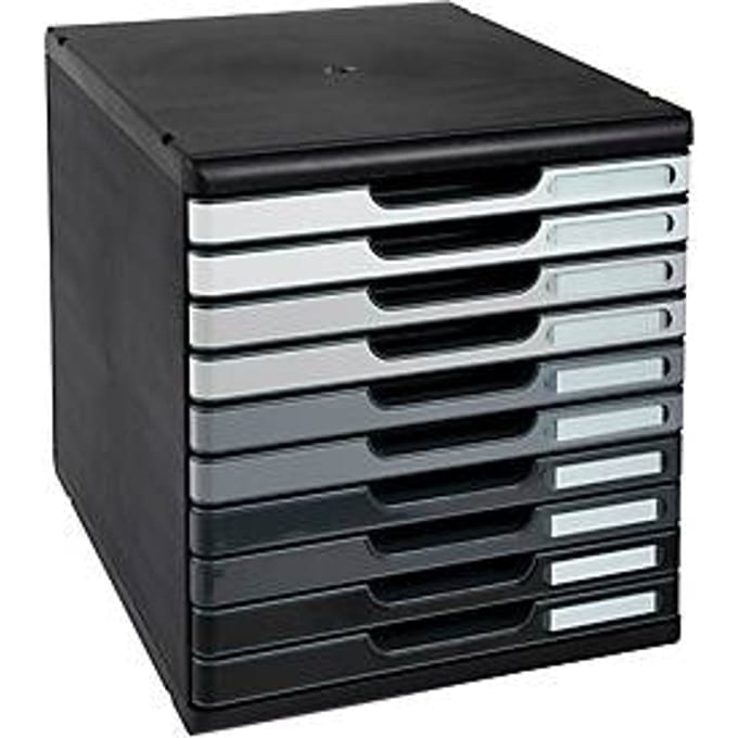 Exacompta MODULO A4-ladebox grijs tinten, 10 gesloten laden A4/A4+, geruisloos, veiligheidsstop, stapelbaar