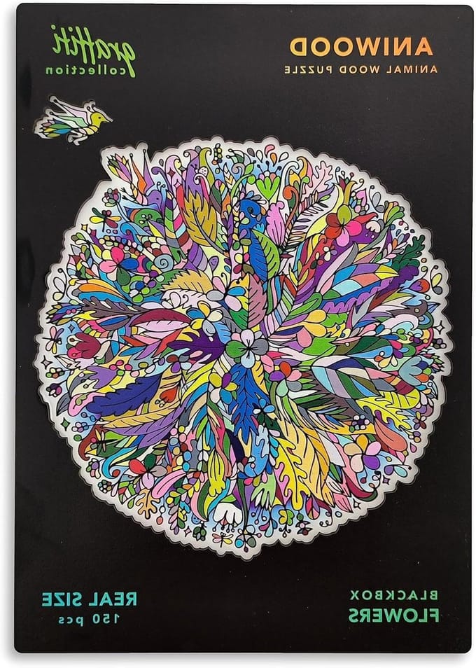 Houten Puzzel Dieren - Legpuzzel Box - Ontspannend Spel - Unieke Stukken - Middelgroot - Mandala Bloemen
