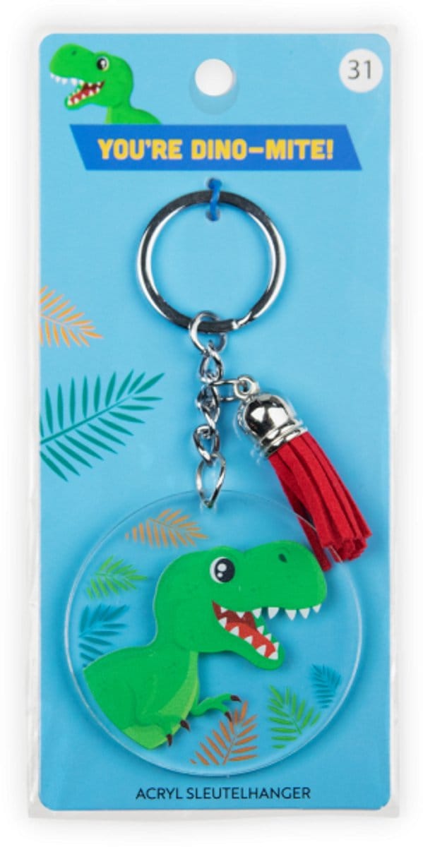 Sleutelhanger met kwastje | Acryl sleutelhanger - Dino