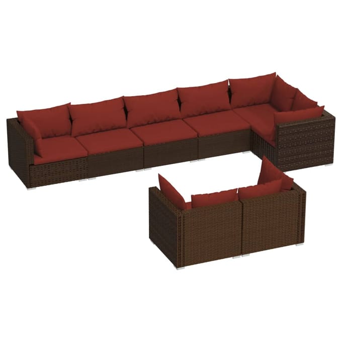 vidaXL - 8-delige - Loungeset - met - kussens - poly - rattan - bruin
