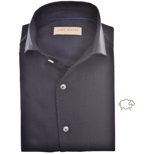 John Miller Overhemd Solid Color Multi Fabric Wool Blend Schiller Collar Navy / male
