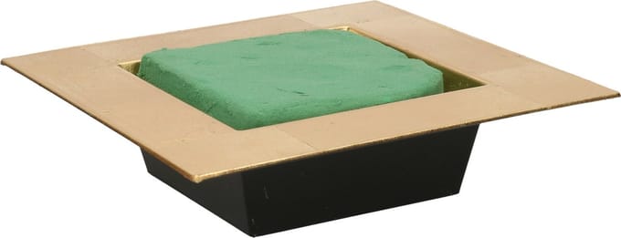 Kerststukje maken basis materiaal -dienblad goud 20 x 20 - met steekschuim