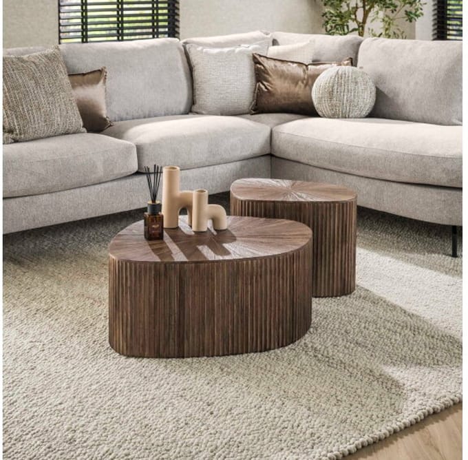 Salontafel set/2 XL driehoek Maya teak - Teak rust brown