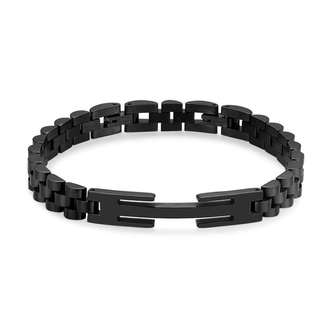 Twice As Nice Armband in edelstaal, zwart mat, blinkend, schakels, open rechthoek 21cm