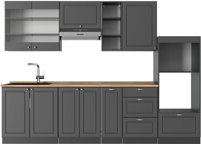 Vicco Fame-Line Complete keukeneenheid – 280 cm, WB Eik Anthrazit-Gold Landhaus