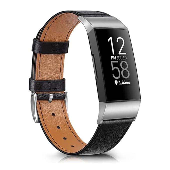 Leather band voor de Fitbit Charge 3 / 4 - Maat L - Zwart