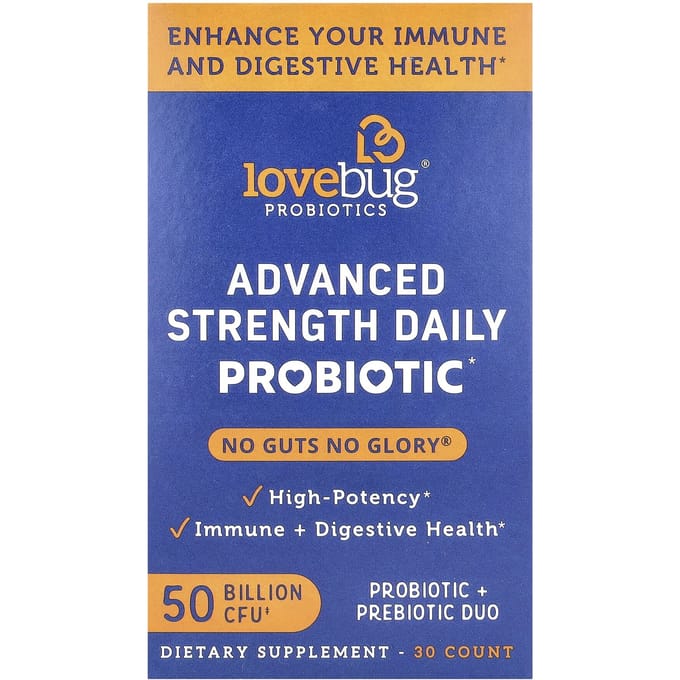 LoveBug Probiotics, Probiotique quotidien à force avancée, 50 milliards d'UFC, 30 unités