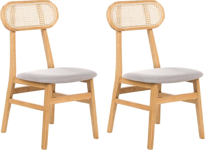 FALLON - Eetkamerstoel set van 2 - Lichtbruin/Lichtgrijs - Rubberhout