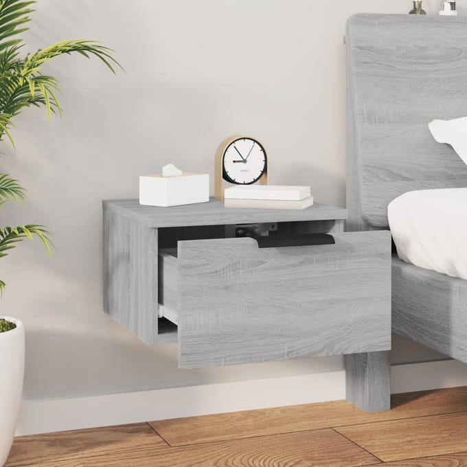 vidaXL - Nachtkastje - wandgemonteerd - 34x30x20 - cm - grijs - sonoma - eikenkleur