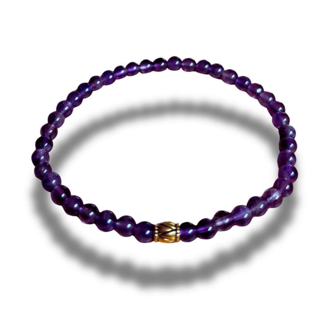 Armband - natuursteen - Amethist - 4 mm - 19 cm - goudkleurig element