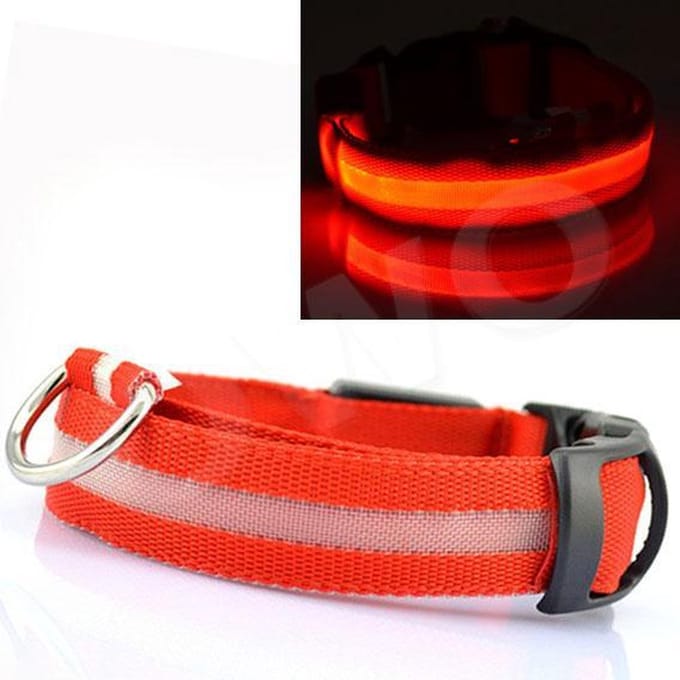 Honden halsband met led verlichting - rood/medium 36-48cm