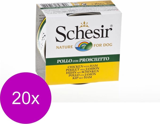 Schesir Hond Blik Gelei 150 g - Hondenvoer - 20 x Kipfilet&Ham