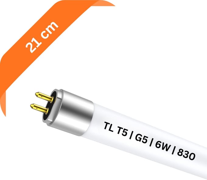 T5 TL lamp 21 cm – 830 Warm Wit 3000K – 6W – G5 fitting – Ø 1.6 cm