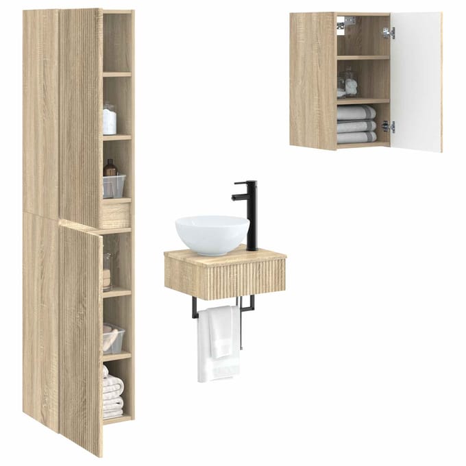 vidaXL - Badkamermeubel - Set - 3 - st - Sonoma - Eiken - 33 - x - 34,5 - x - 160 - cm