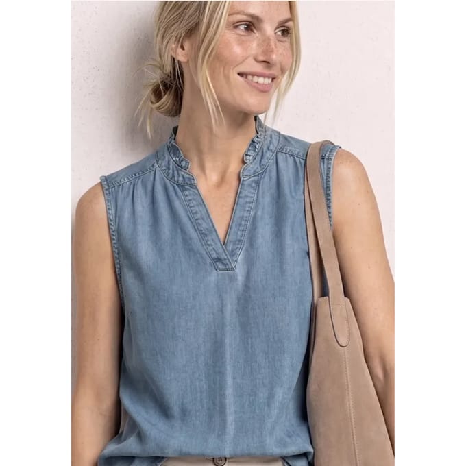 Blousetop met ruches in denimlook