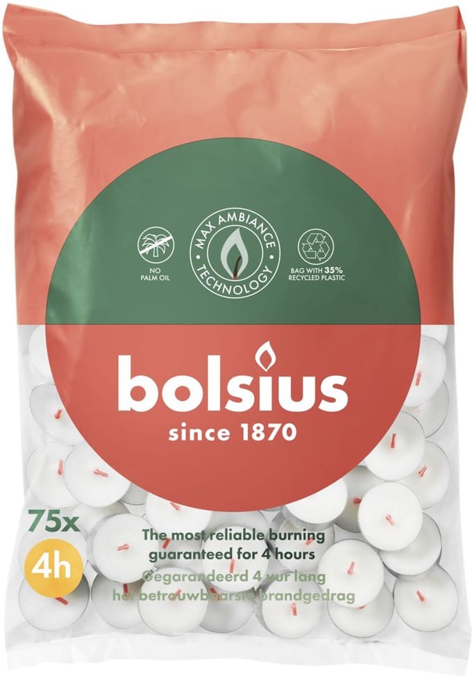 Bolsius Theelicht 4uur zak75 WHI 6x