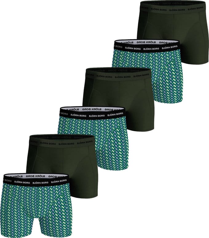 Bjorn Borg Heren Boxershorts 6 Pack Groen Army/Multi Cotton Stretch Maat M