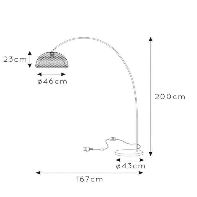 Lucide Vloerlamp Mesh, zwart, booglamp