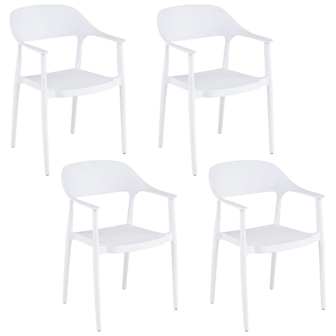 Coast Set van 4 Stapelbare Tuinstoelen met Armleuningen en Rugleuning - Wit - 57x53x83 cm
