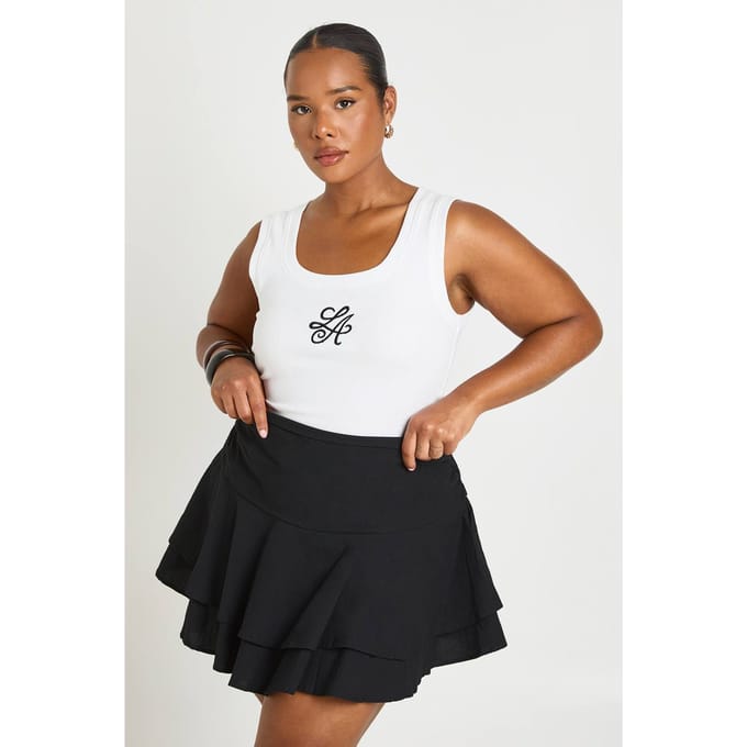 boohoo Dames Plus Gelaagde Ruches Skort | Zwart | Maat: 56
