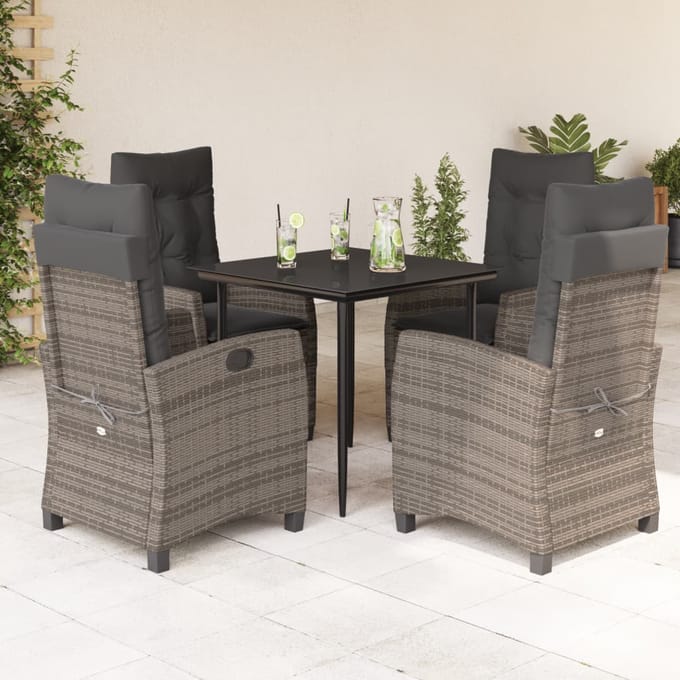 vidaXL - 5-delige - Tuinset - met - kussens - poly - rattan - grijs