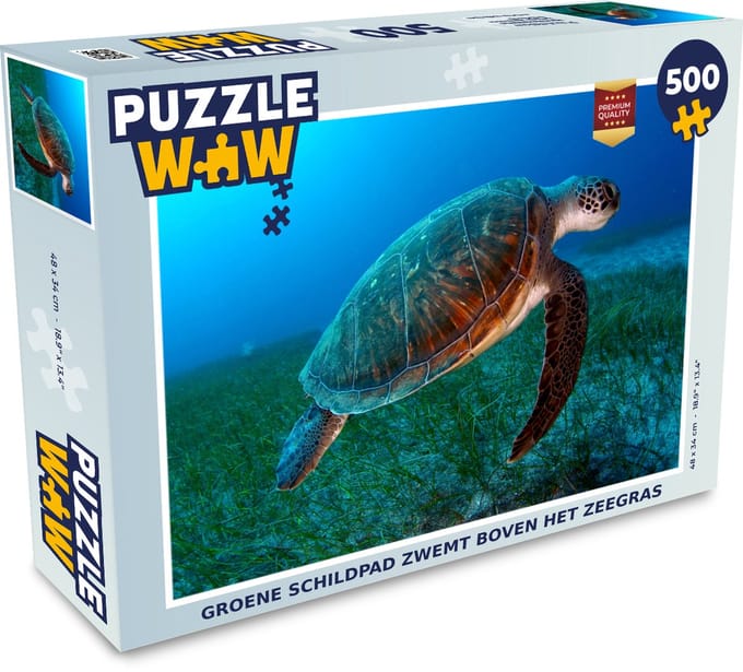 Puzzel Groene schildpad zwemt boven het zeegras - Legpuzzel - Puzzel 500 stukjes