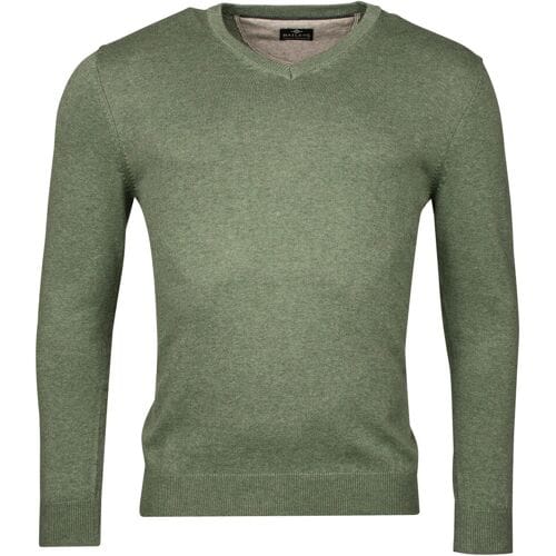 Baileys Trui V-Neck Pullover Single Knit Olive Green Melange / male