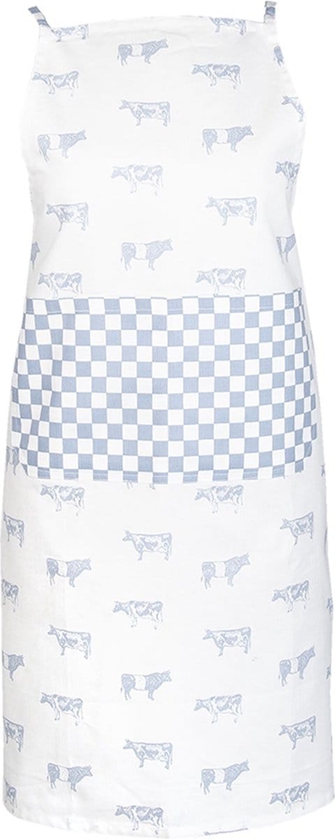 Clayre & Eef Keukenschort 70x85 cm Blauw Wit Katoen Koeien BBQ Schort