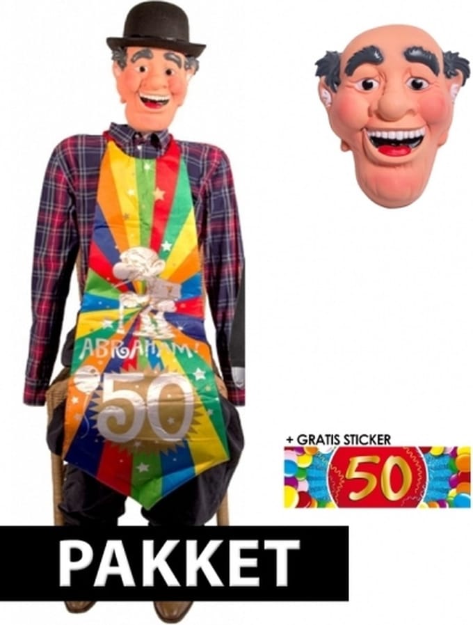 Opblaasbare Abraham tuin pop en masker - 140 cm - 50 jaar geworden - met extra accessoires