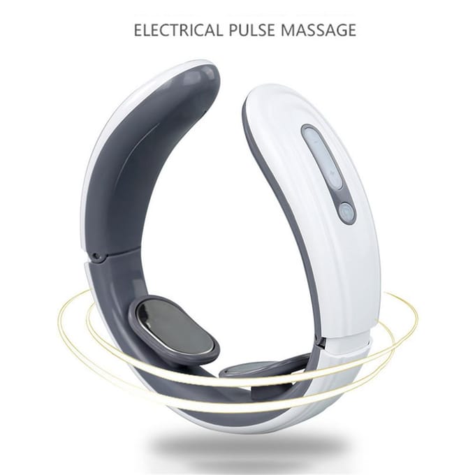 Elektrische Nek Schouder Puls Massager Kneden 2 Koppen TENS EMS Puls Verwarming Cervicale Wervel Ontspanning Pijnverlichting Massage Battery-Powered Version wit